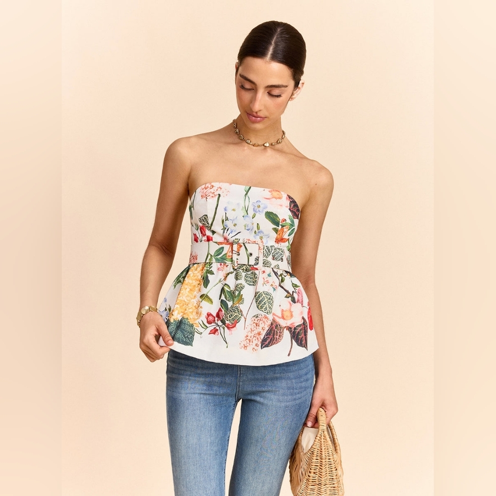 Floral Print Strapless Peplum Top WO Belt - Picture 6 of 6